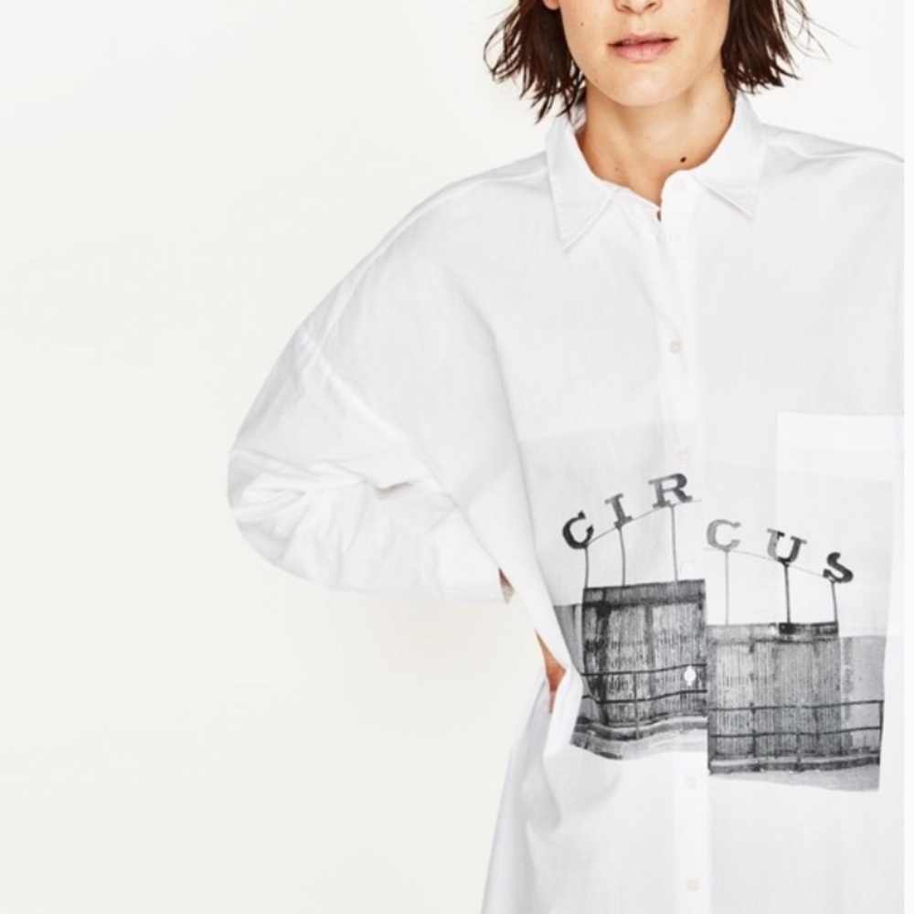 Oversized graphic button down